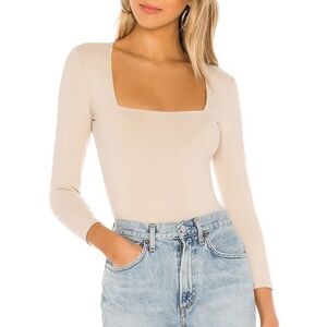 New Free People Truth or Square Neck Cuban Sand Cream Beige Bodysuit Size Small